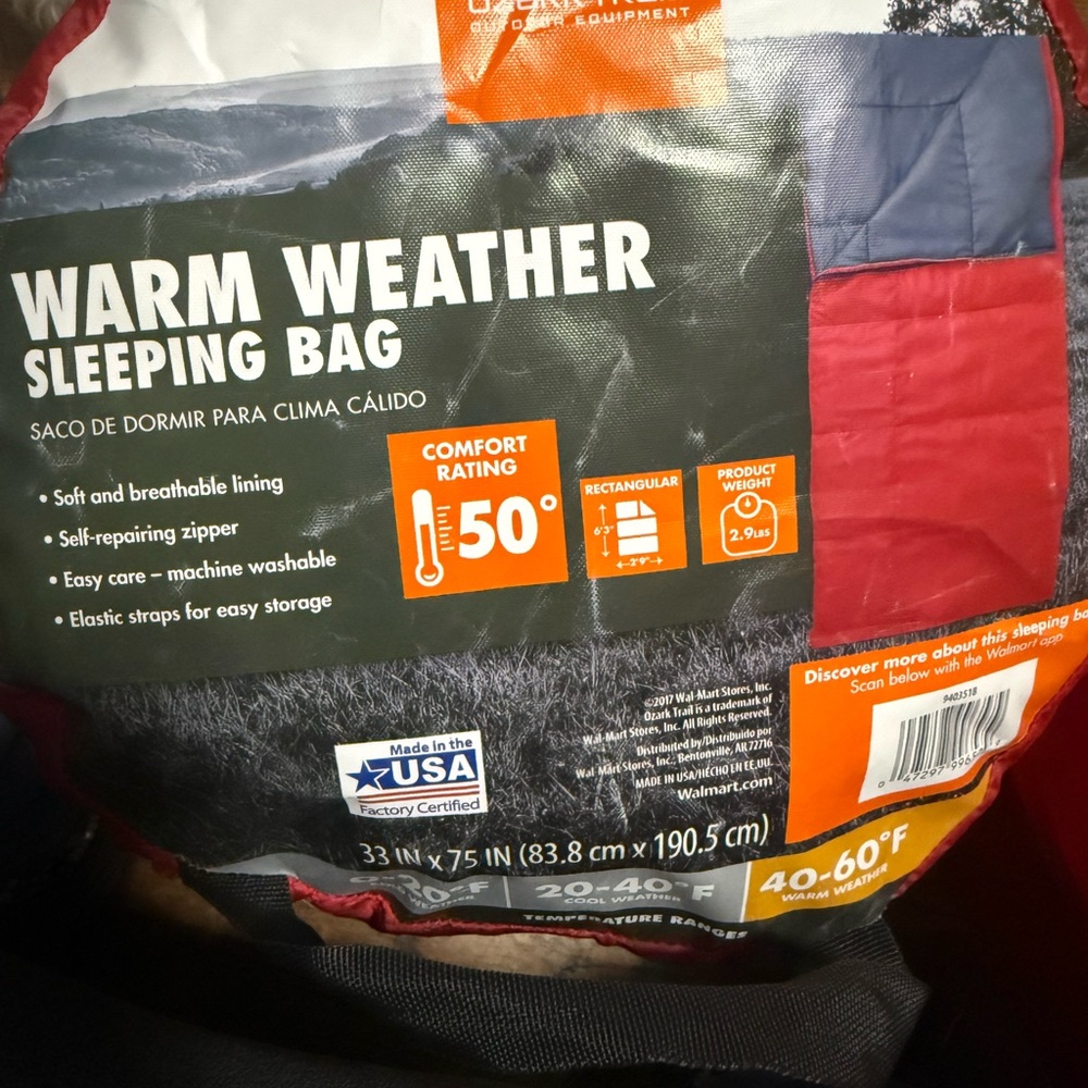 Ozark Trail Warm Weather Sleeping Bag - Red and Navy